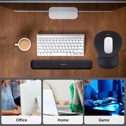 MOSISO Wrist Rest Support for Mouse Pad&Keyboard Set, Ergonomic Mousepad with Concave Curved Memory Foam, Non-Slip Base Pain Relief Comfortable Rectangular Easy Typing Pad for Home/Office, Black