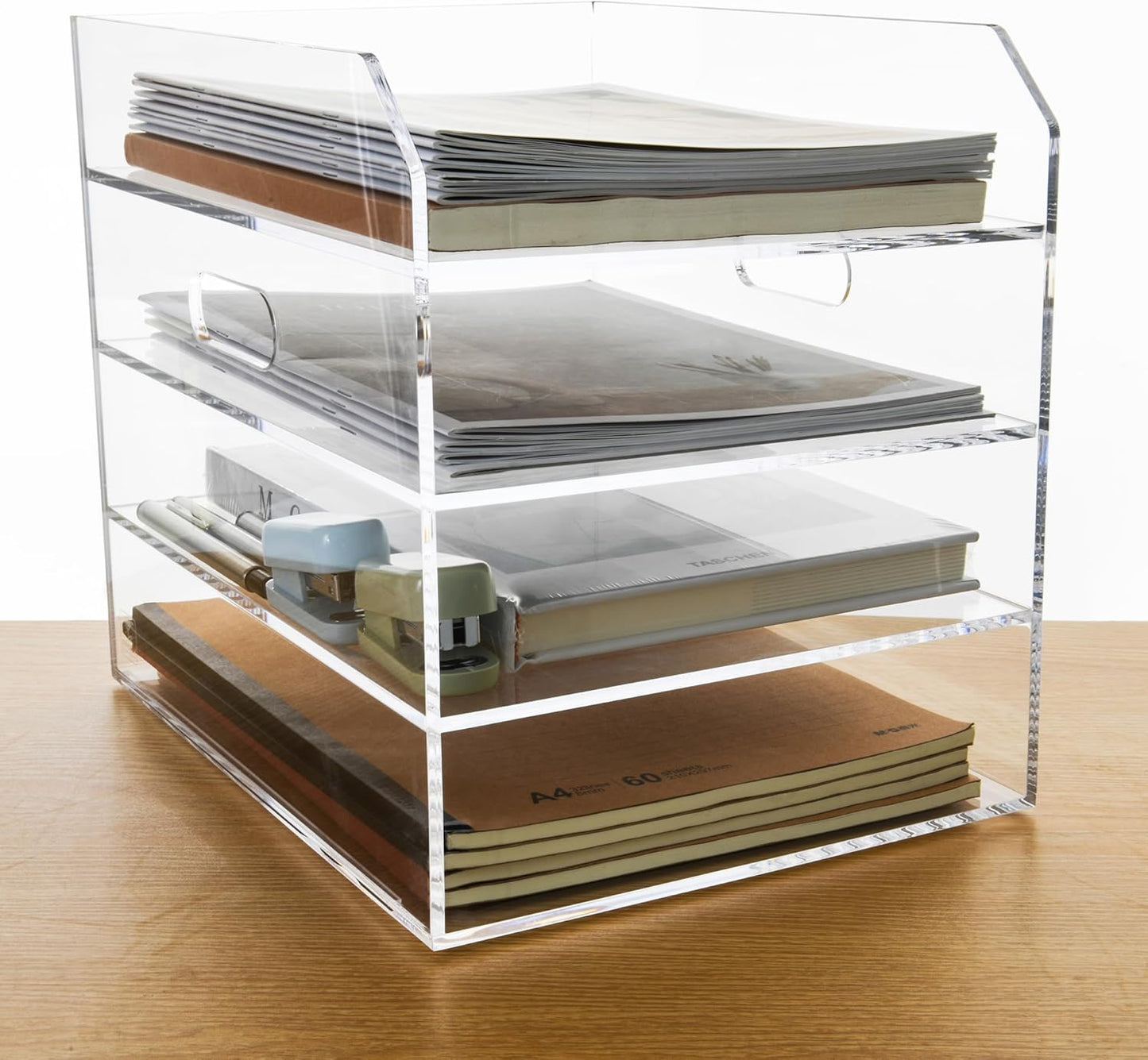 2-Tier Clear Acrylic Paper Trays, Desk File Organizer, A4 Paper Holder, Low-Profile Desk File Sorter for Office/Home, Clear Stackable Letter Tray for Bills, Crafts, Notebooks - Horizontal