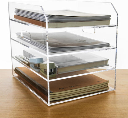 2-Tier Clear Acrylic Paper Trays, Desk File Organizer, A4 Paper Holder, Low-Profile Desk File Sorter for Office/Home, Clear Stackable Letter Tray for Bills, Crafts, Notebooks - Horizontal