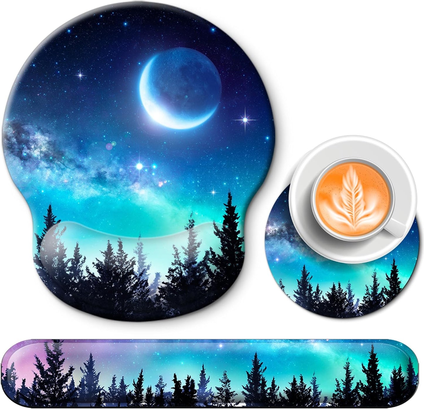 Mouse Pad and Keyboard Wrist Rest Support, with Non-Slip PU Base,Gel Mouse Pad with Coaster,Pain Relief for Gaming, Computer,Office -Beach