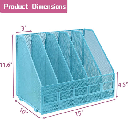 Desk Organizers, Metal Magazine File Holder with 5 Vertical Compartments Rack Binder File Organizer for Office Supplies, Home Workspace - Black