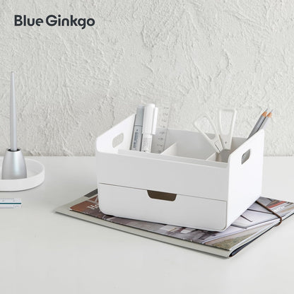 BLUE GINKGO Compact Desk Organizer – Small 5-Compartment, Half Drawer Storage – Pen Holder, Stationery Organizer for Desktop, Vanity, Shelf (Made in Korea, Green)