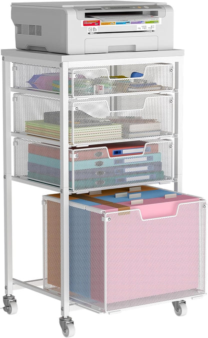 Sbanmao Rolling File Cart with 4 Storage Drawers, Mobile File Cabinet with Wheels, Hanging File Organizer, Under Desk Printer Stand Utility Cart Filing Cabinet for Home Office, Black