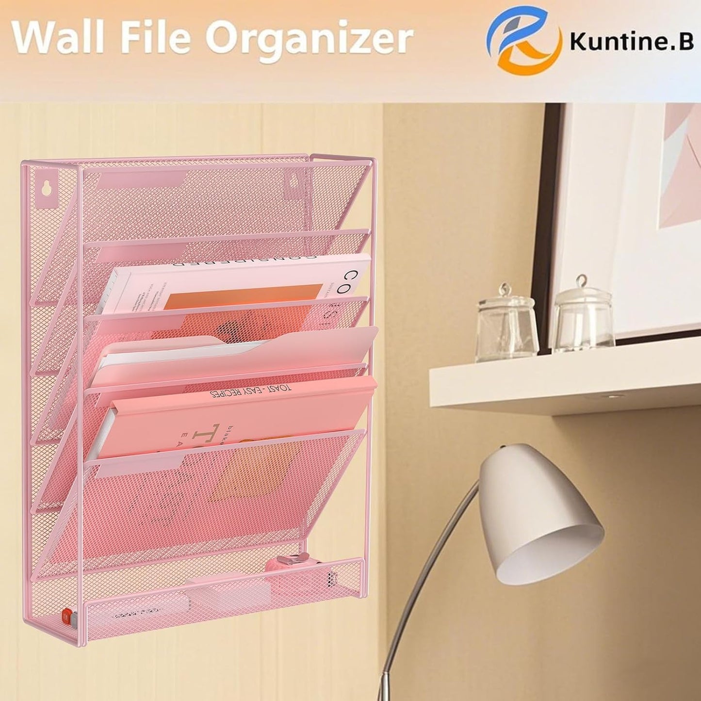 Kuntine.B Wall File Organizer Office Hanging Magazine Holder Wall File Organizer for Office Home (Black, 5 Tier)