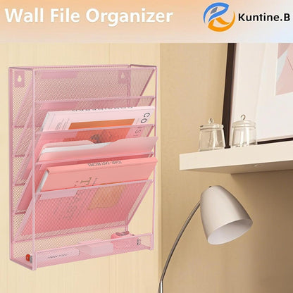Kuntine.B Wall File Organizer Office Hanging Magazine Holder Wall File Organizer for Office Home (Black, 5 Tier)