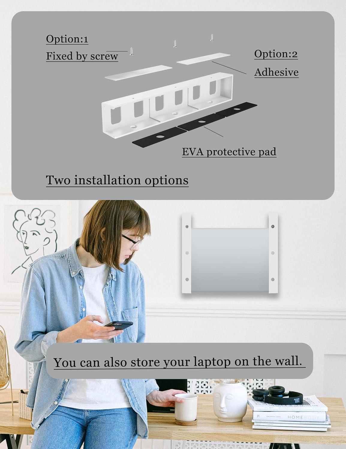 Under Desk Mount Holder or Wall Mount, Fit for Laptop, Keyboard, Routers, Modems, Cable Box, Network Switch and Devices Up to 40mm/1.57in Thick (Black)