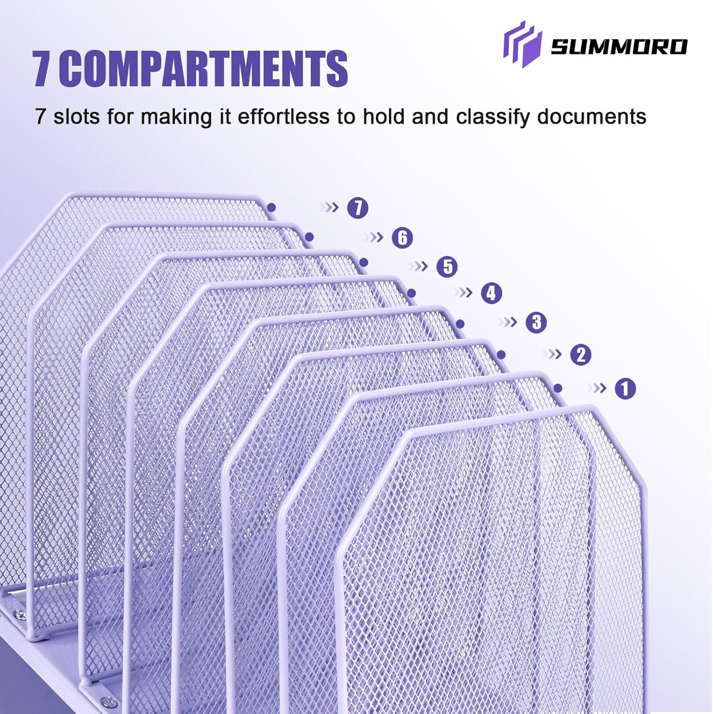 SUMMORO Inclined File Organizer for Desk, 7-Section Vertical File Folder Holder Office Desk Organizer Metal Rack File Wire Mesh Desktop Document Sorter for Office School Classroom Home (Black)