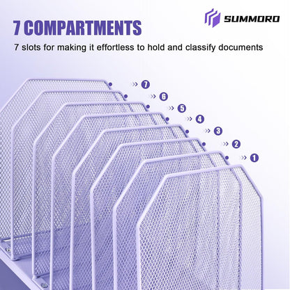 SUMMORO Inclined File Organizer for Desk, 7-Section Vertical File Folder Holder Office Desk Organizer Metal Rack File Wire Mesh Desktop Document Sorter for Office School Classroom Home (Black)