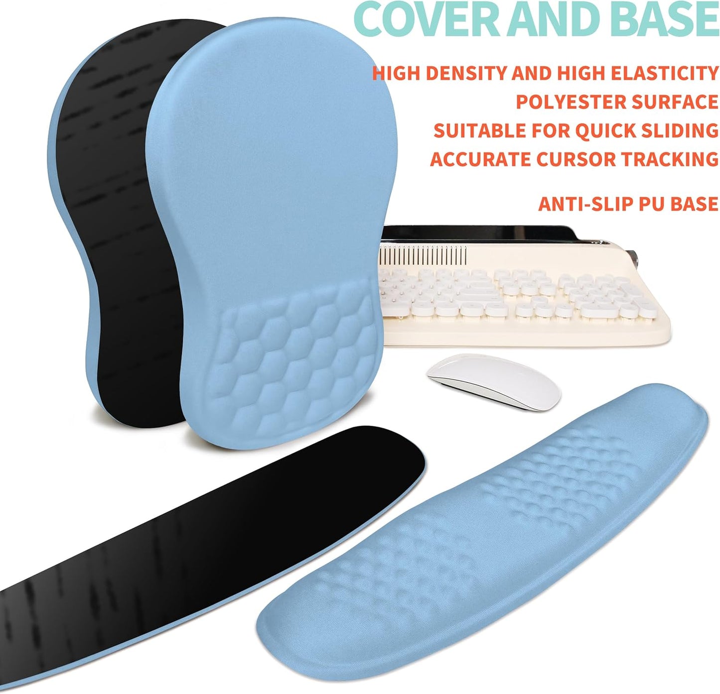 2-in-1 Ergonomic Set, Wave Rise Keyboard Wrist Rest and Massage Bulge Slope Mouse Pad Wrist Support, Cushion Memory Foam Integrated to Relieve Wrist Pain, Black
