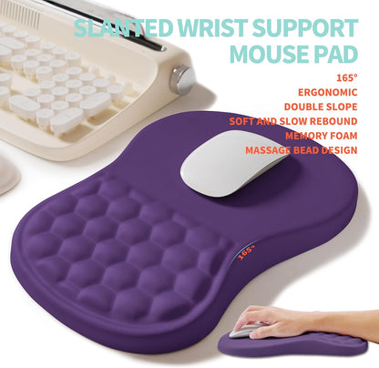 2-in-1 Ergonomic Set, Wave Rise Keyboard Wrist Rest and Massage Bulge Slope Mouse Pad Wrist Support, Cushion Memory Foam Integrated to Relieve Wrist Pain, Black