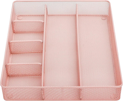 Annova Desk Drawer Organizer Tray for Office Organization - Metal Mesh - Storage Tray with Dividers for Pens, Desktop Accessories, Bathroom, Kitchen, Makeup and Office Supplies (Small, Gold)