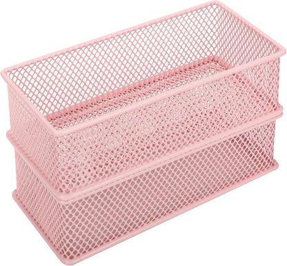 Annova Stackable Mesh Drawer Cabinet and Shelf Organizer Bins Storage Basket School Office Supply Holder Tray- Set of 2 (Gold, 3x3x2 Inch)