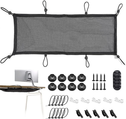 Under Desk Cable Management Net, 36PCS Under Table Cord Management Mesh Organizer Flexible Wire Hiders, Extra Large Capacity Wire Management Kit Under Desk, Fits Most Tables