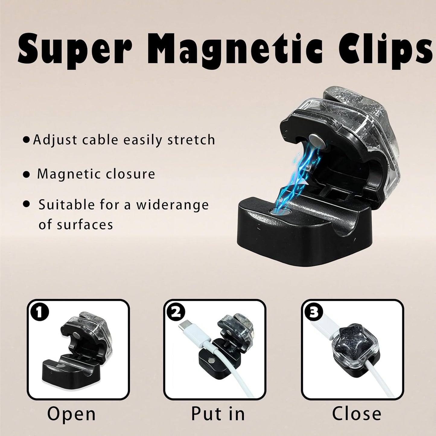 9Pack Magnetic Cable Clips for Nightstand, Adhesive Night-Glowing Cord Holder Organizer for Office Home Desk Wall Car (Star Cat Strawberry)