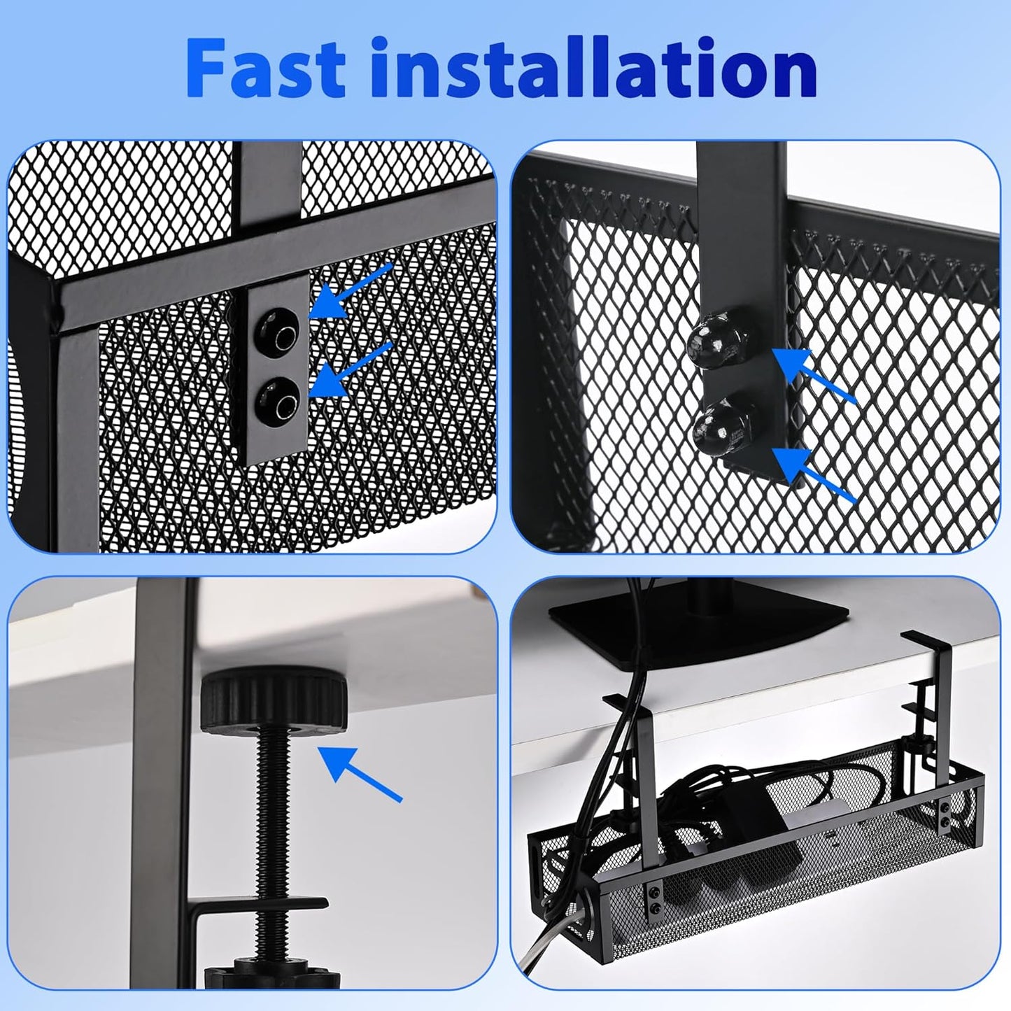 Under Desk Cable Management Box 25.3 Inch – Clamp-Mounted Cable Organizer Tray, Large Cord Management Box for Office & Home, Wire Organizer Under Desk Storage, White