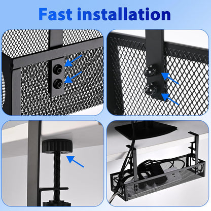 Under Desk Cable Management Box 25.3 Inch – Clamp-Mounted Cable Organizer Tray, Large Cord Management Box for Office & Home, Wire Organizer Under Desk Storage, White