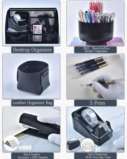 LXEVIHK 21Pcs Pink Desk Organizers and Accessories With Mesh Desk Organizer and 360°Rotating Pen Holder and a Lot of Office Pink Office Supplies Beautifully Presented in a Gift Box