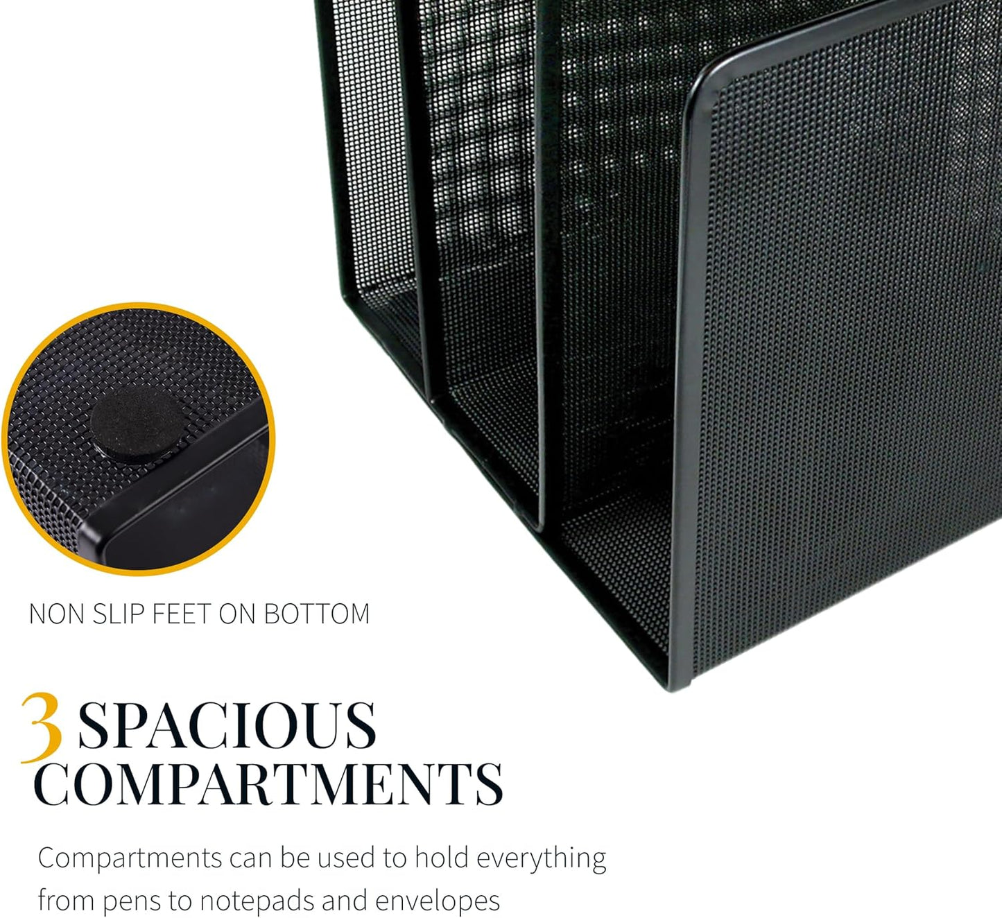 Artistic Contemporary Mesh Metal Desktop File Sorter for Neat and Organized Surfaces in Office, School, and Home, Black