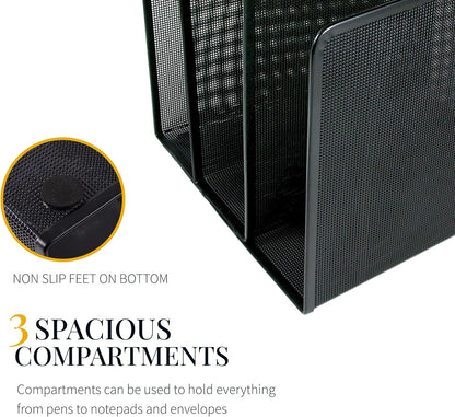 Artistic Contemporary Mesh Metal Desktop File Sorter for Neat and Organized Surfaces in Office, School, and Home, Black