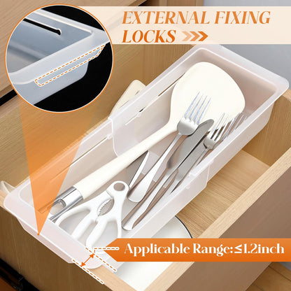 2 Pack Deep Drawer Organizer Bins, Adjustable Sliding Drawer Organizer Bin Expandable Tray for Kitchen Utensils, BBQ Tools, Towels, Durable Plastic Sliding for Easy Storage (17" to 27”)