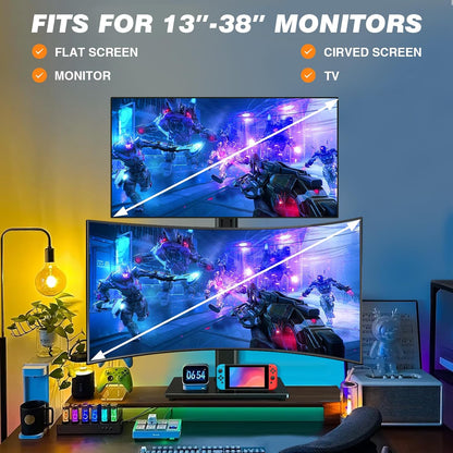 Single Monitor Stand VESA Mount for 13-32 Inch Screens, Free-Standing Monitor Riser with Swivel Tilt Rotation Height Adjustable, Universal Desk Stand up to 44lbs, VESA 75x75, 100x100mm