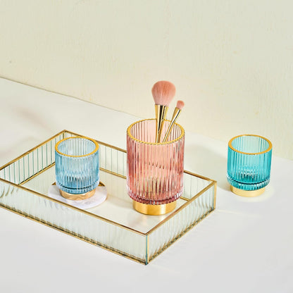 Makeup Brush Holder Organizer,Toothbrush Holders,Desk Pen Pencil Holder,Multifunctional Vintage Glass Brush Cup（L/Green/A3-6-US）