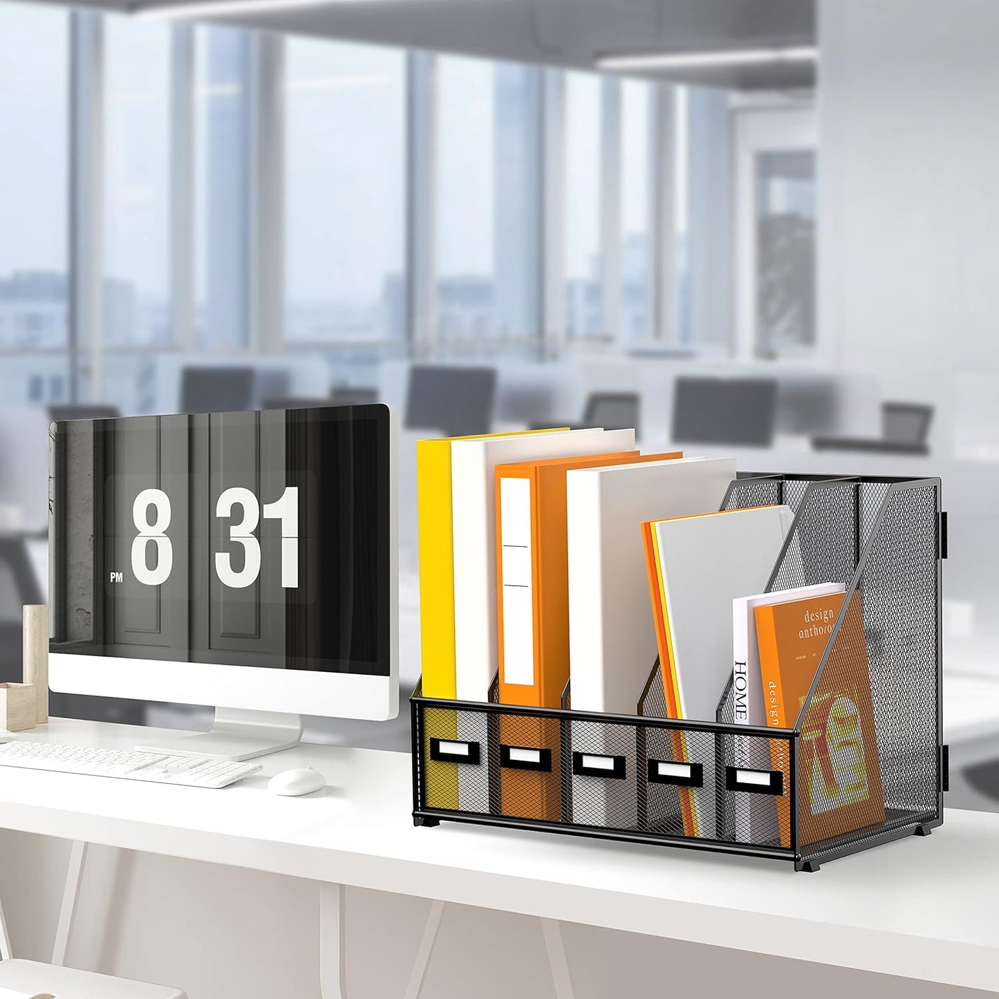 DALTACK 5 Vertical Compartments Magazine File Holder, Binder Organizer, Metal Desk Organizers for Office Home School Classroom Organization, Black