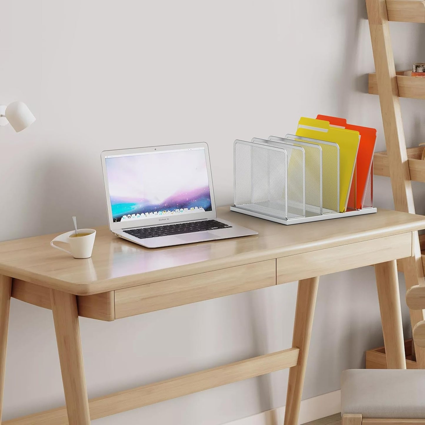 Kuntine.B Desk File Organizer 5 Sections Upright Mesh Desktop Organizer File Sorter Office Organization File Holder for Home, Office & Classroom