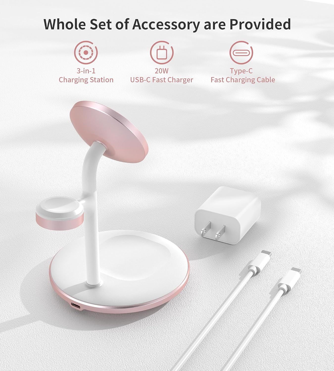 XooFly 3 in 1 Wireless Charging Station for Apple Devices, Fast Wireless Mag-Safe Charger Stand with 20W Adapter for iPhone 17 16 15 14 13 12 Pro Max/Air/Plus/Pro,iWatch,AirPods-Gift for Wife&Husband