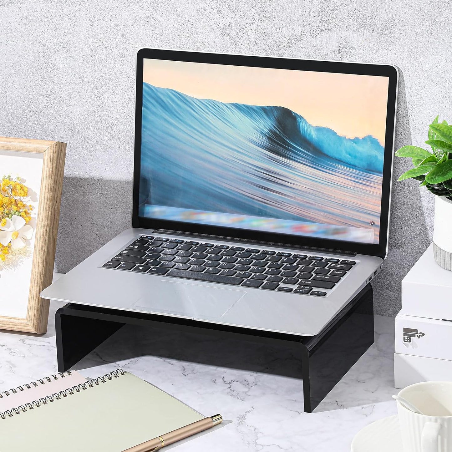 Jetec 2 Pcs Acrylic Monitor Stand Desktop Video Acrylic Monitor Riser Desk Shelf Computer Stand for Laptop TV Computer Screen Desk Organizer Teacher's Day Supplies (Clear, 12 x 8 x 3 Inch)