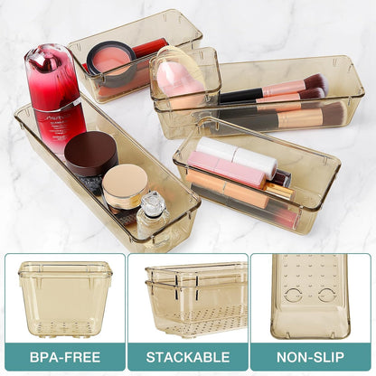 StorMiracle 16 PCS Drawer Organizer Set, 5 Varied Size Bathroom and kitchen Drawer cabinet organizer Trays, Clear Storage Bins for Makeup, Jewelry, Utensils and Gadgets