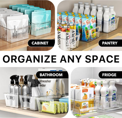 Simple Houseware 4 Pcs Kitchen Clear Bin Storage Organizer, 15" x 8" x 3.75"