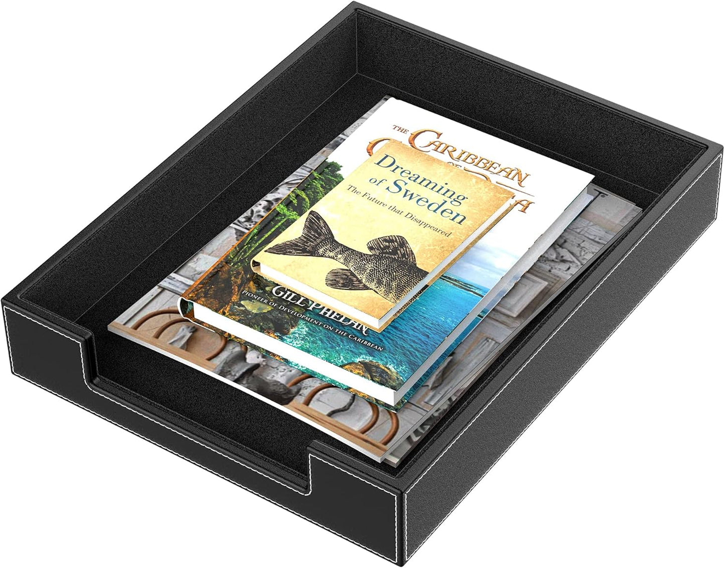 Leather Letter Tray, THIPOTEN Elegant Desk Organizer for Office Supplies, Mail, Paper, File, Magazine, Perfect Office Organization for Desktop(Grey)