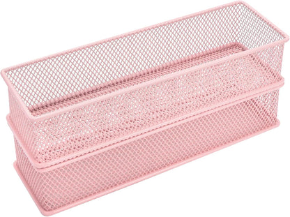 Annova Stackable Mesh Drawer Cabinet and Shelf Organizer Bins Storage Basket School Office Supply Holder Tray- Set of 2 (Gold, 3x3x2 Inch)
