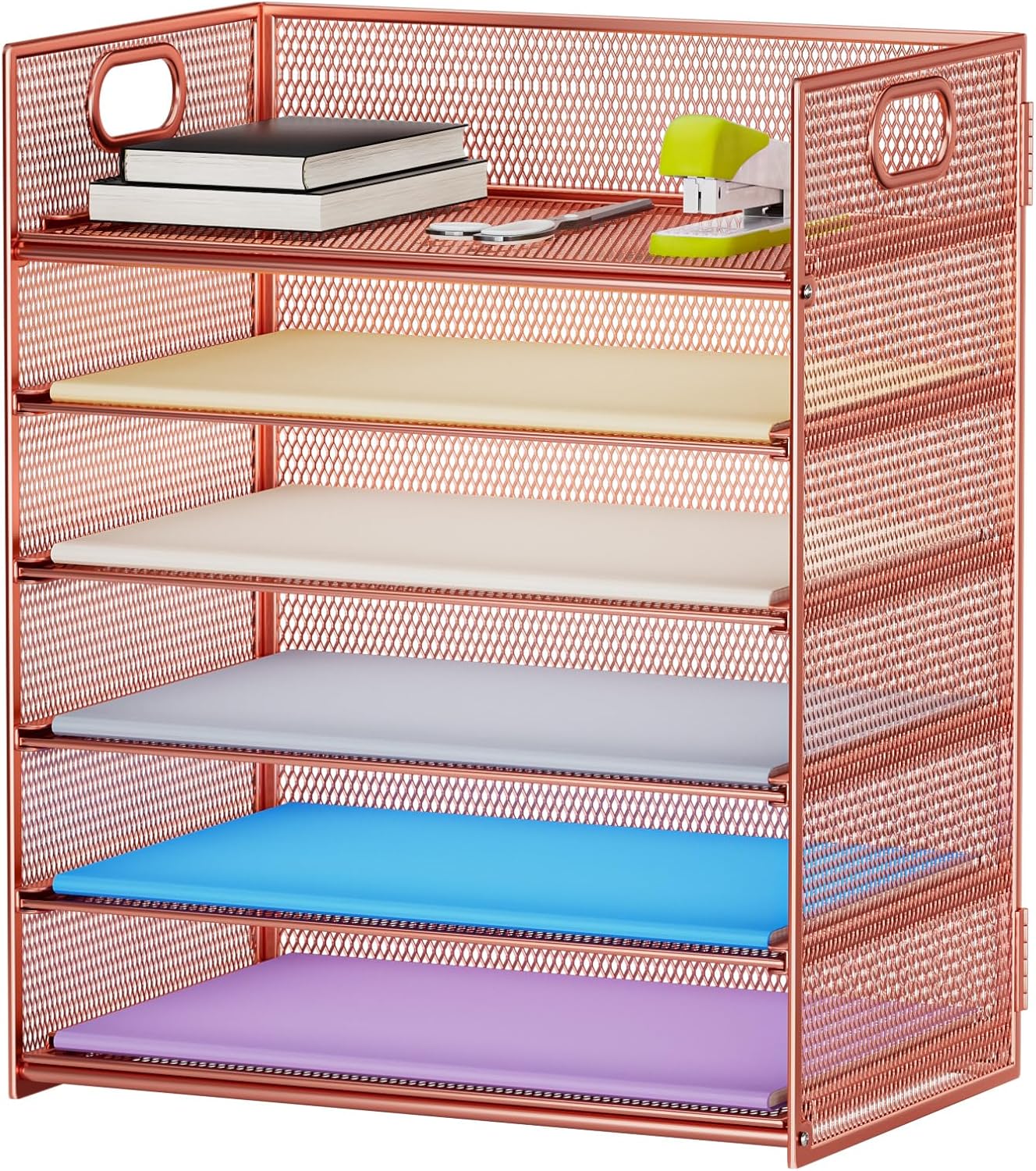 Marbrasse 6 Tier Paper Organizer Letter Tray - Mesh Desk File Organizer with Handle, Paper Sorter Organizer for Letter/A4 Office File Folder Holder - Black