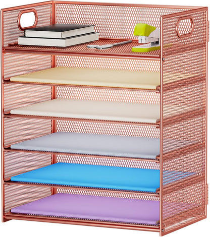 Marbrasse 6 Tier Paper Organizer Letter Tray - Mesh Desk File Organizer with Handle, Paper Sorter Organizer for Letter/A4 Office File Folder Holder - Black