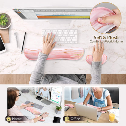 Gimars Upgrade Enlarge Silky and Superfine Fabric Gel Memory Foam Keyboard Wrist Rest Set, Ergonomic Keyboard Mouse Wrist Support for Typing Pain Relief, Comfort for Office, Gaming, Computer
