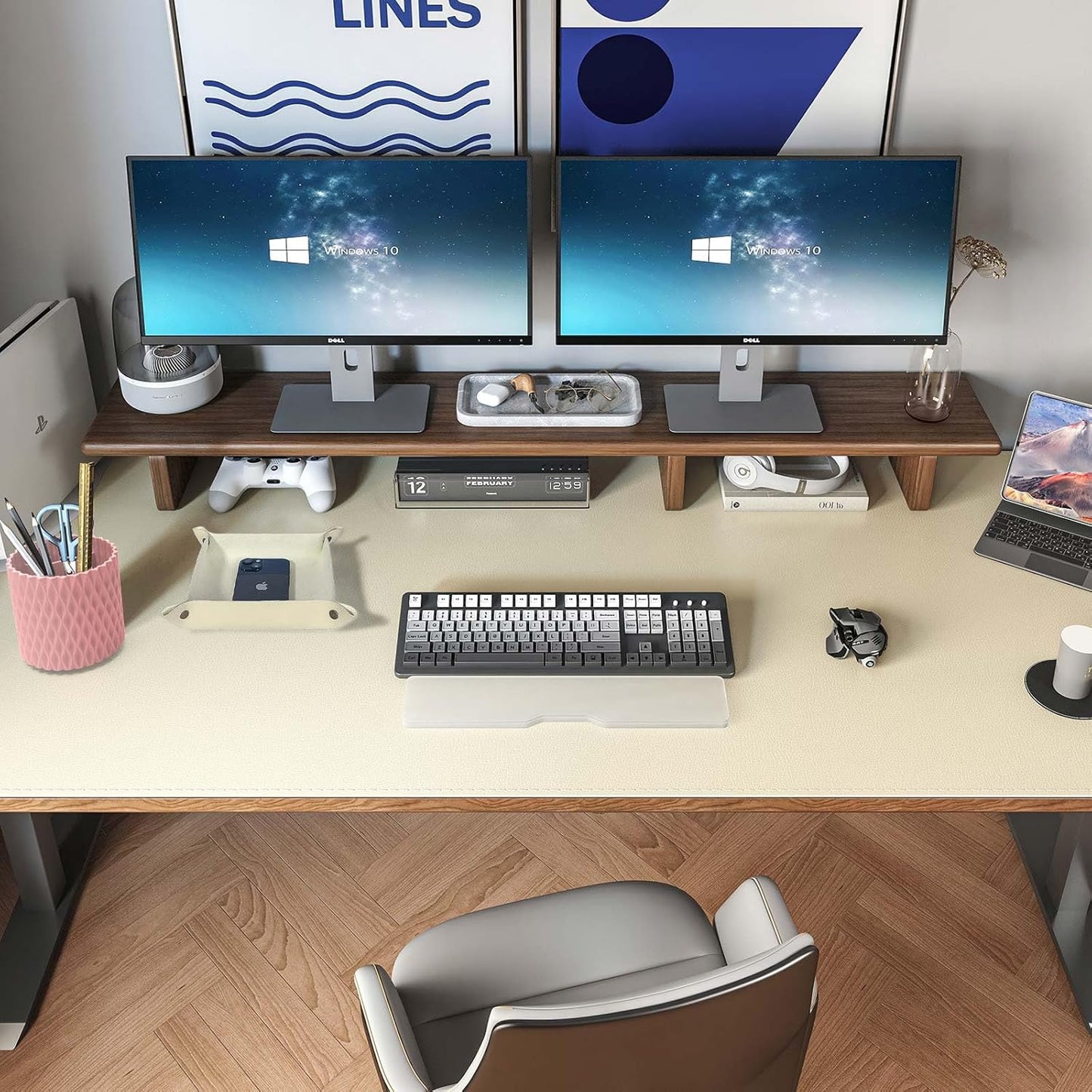 DAWNTREES Dual Sided Desk Mat,Leather Desk Pad,Cork Desk Mat Protector,with PU Leather Valet Tray Organizer,Large Mouse Pad,Desk Writing Pad for Office and Home(Dark Green 31.5"x15.8")