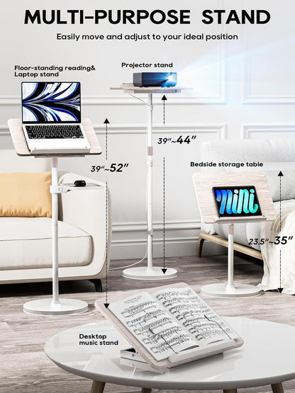 2 in 1 Adjustable Book Stand - Dual-Use Floor and Desktop Book Holder Stand, Height Adjustable 23.5-52 in, Elastic Page Clips for Music Sheet, Recipe, Tablet, Laptop-Black