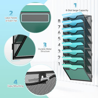 Gawerk 5 Tier Hanging Wall File Organizer, Mesh Mail Paper Orgnization Hanging File Folder Holder for Home Office, Black