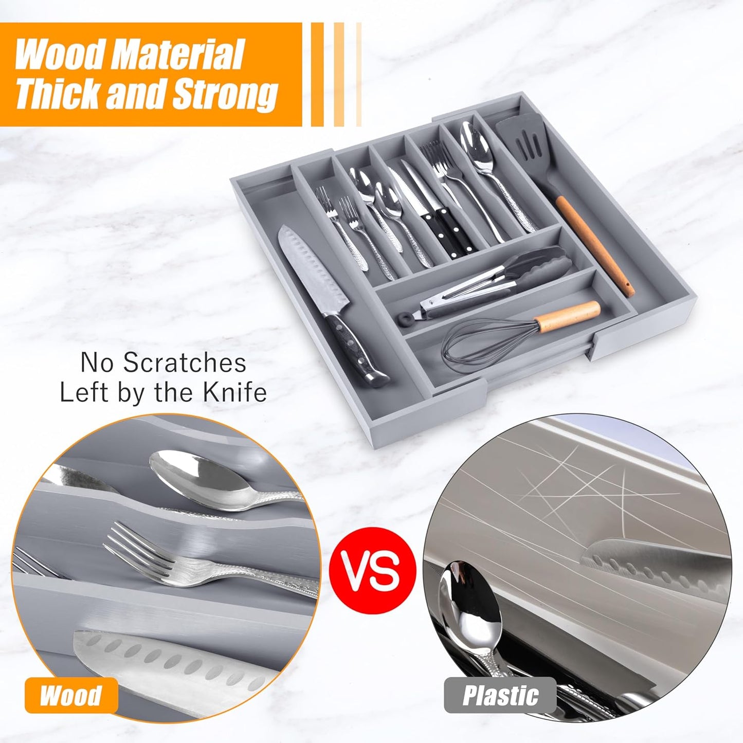 Kitchen Silverware Drawer Organizer and Storage Flatware Cutlery Utensil Holder Spice Rack Containers Bathroom Counter Cabinet Office Desk Makeup Drawer Tray Kitchen and Dining Tools Decor Accessories