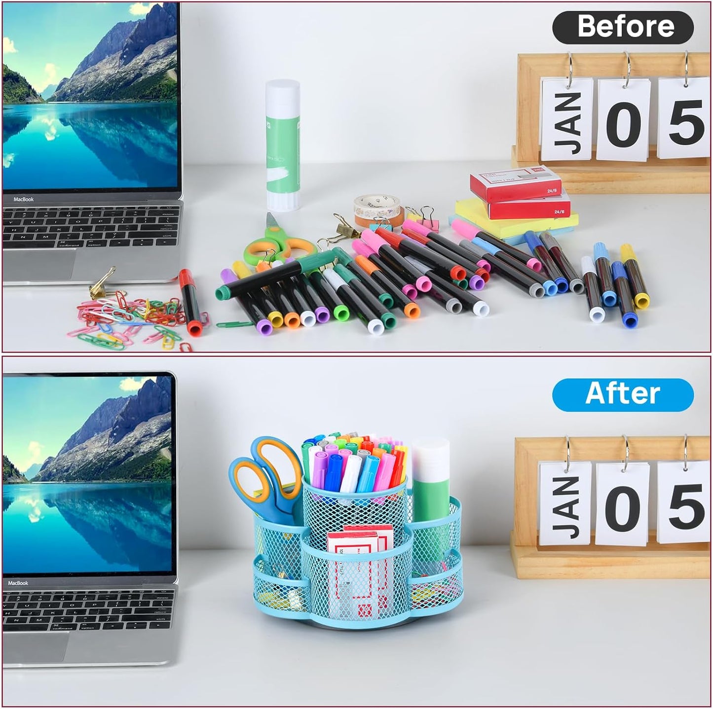 Topwey Pen Holder for Desk, 360 Rotating Pencil Holder, Cup Holder for Desk Office, Desk Organizers and Accessories in Black