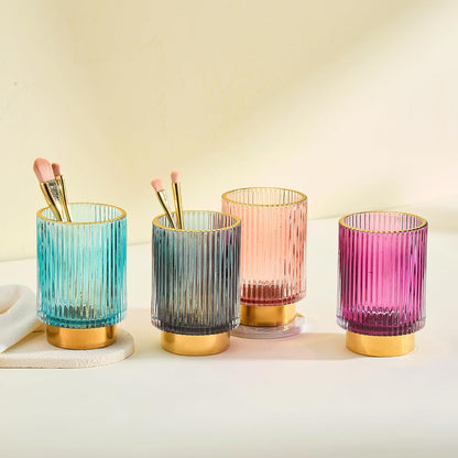 Makeup Brush Holder Organizer,Toothbrush Holders,Desk Pen Pencil Holder,Multifunctional Vintage Glass Brush Cup（L/Green/A3-6-US）