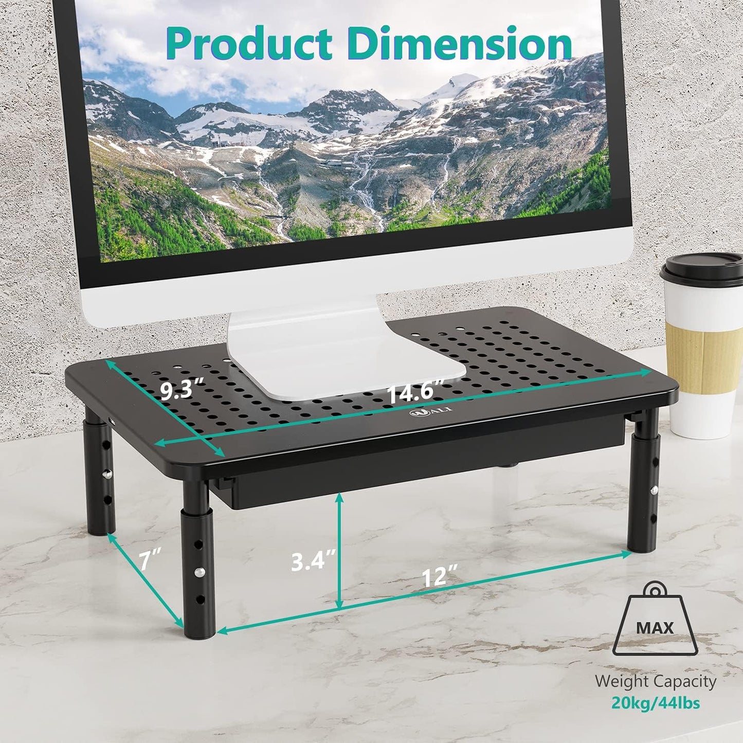 WALI Computer Monitor Stand with Storage, Desk Monitor Riser 3 Height Adjustable, Laptop Riser with Airflow Vents, Desk Organizer for Computer, Laptop, Printer (PTT002-B), 1 Pack, Black