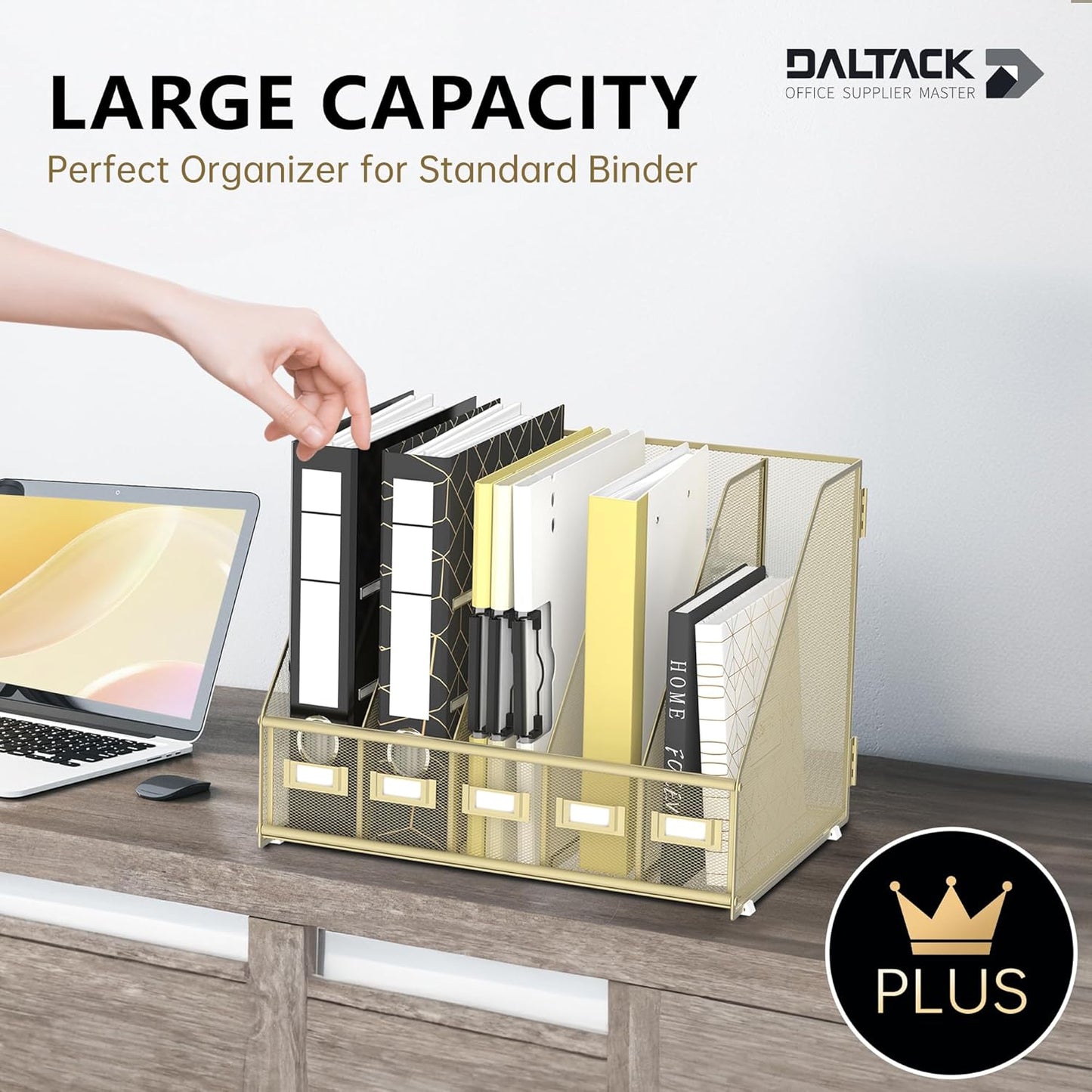 DALTACK 5 Vertical Compartments Magazine File Holder, Binder Organizer, Metal Desk Organizers for Office Home School Classroom Organization, Black