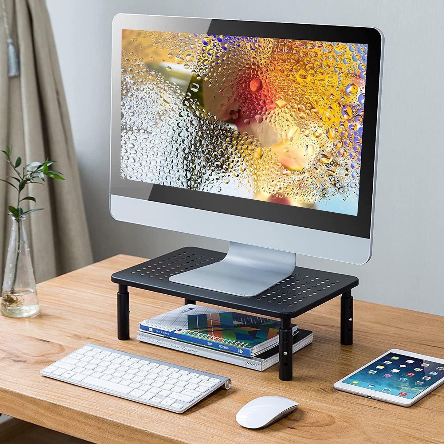suptek Computer Monitor Stand Riser,Monitor Riser for Laptop, Printer, Notebook and All Flat Screen TV Display with Vented Platform,3 Height Adjustable Laptop Riser,1 Pack,Black(MST003)