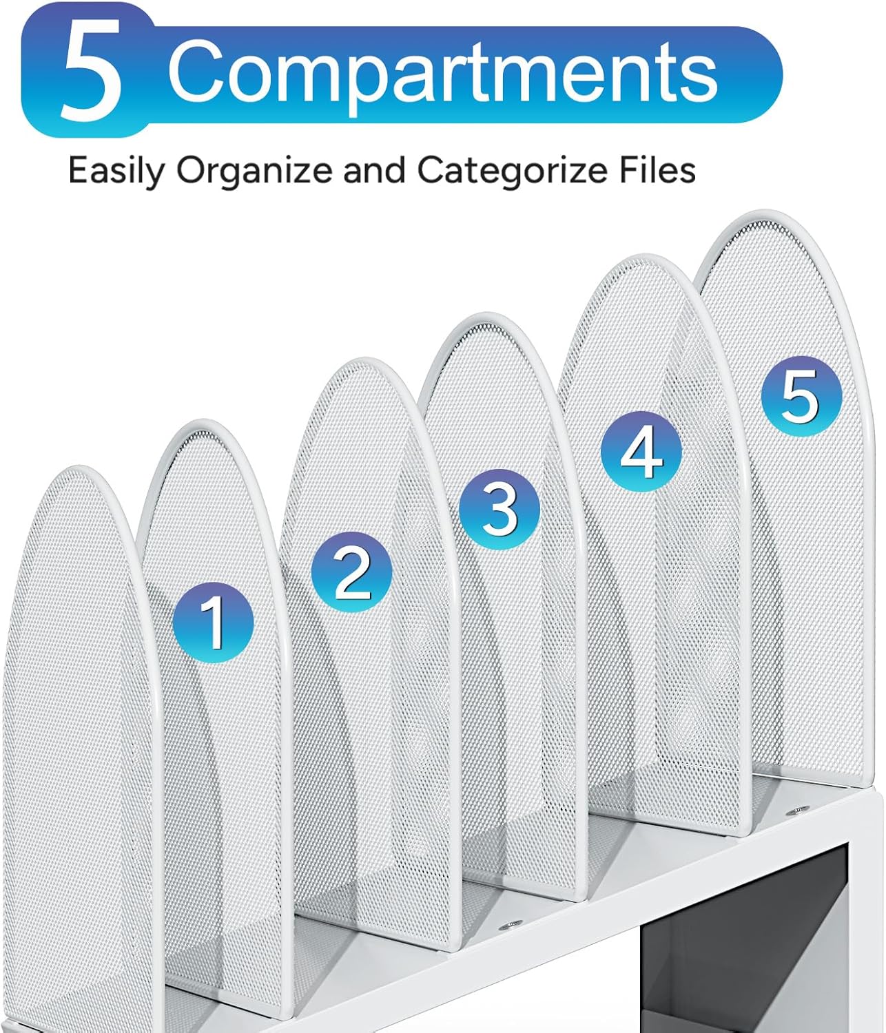 gianotter Desktop File Organizer, Desk Organizer with 5 Compartments, Paper Organizer for Desk, Workspace Organizers for Office Supplies (Black, Upright Style)