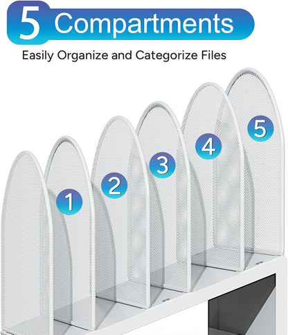 gianotter Desktop File Organizer, Desk Organizer with 5 Compartments, Paper Organizer for Desk, Workspace Organizers for Office Supplies (Black, Upright Style)