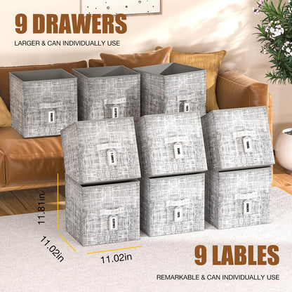 LUKYTOWER Cube Storage Organizer Shelf with Printed Bins + Labels, Cubby Storage Organizer with Bins, Large Capacity Shelves for Storage,Closet, Living Room, Dorm, Yarn (Grey, 6 Cube)