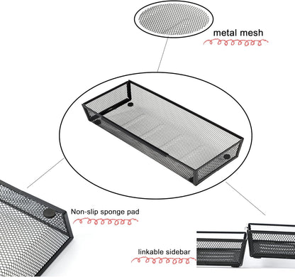 Mesh Tray Silverware Drawer Organizer, Utensil Cutlery Tray Office Supplies with Interlocking Arm Drawer Dividers Organizer for Flatware, Knives,Home,Office, School,Bedroom 12X6'' Black